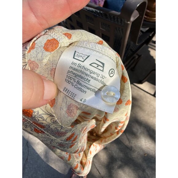 70s Bleyle Ditzy Floral Blouse 100% Cotton Button-Up Shirt Ivory Orange Carnatio - Picture 11 of 12